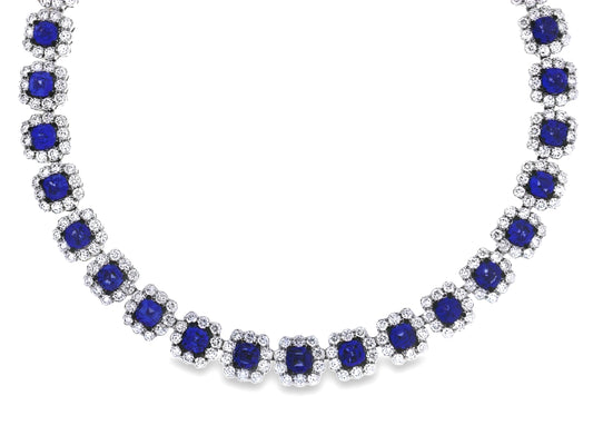 18kt WG Square Link Cushion Round Diamond Sapphire