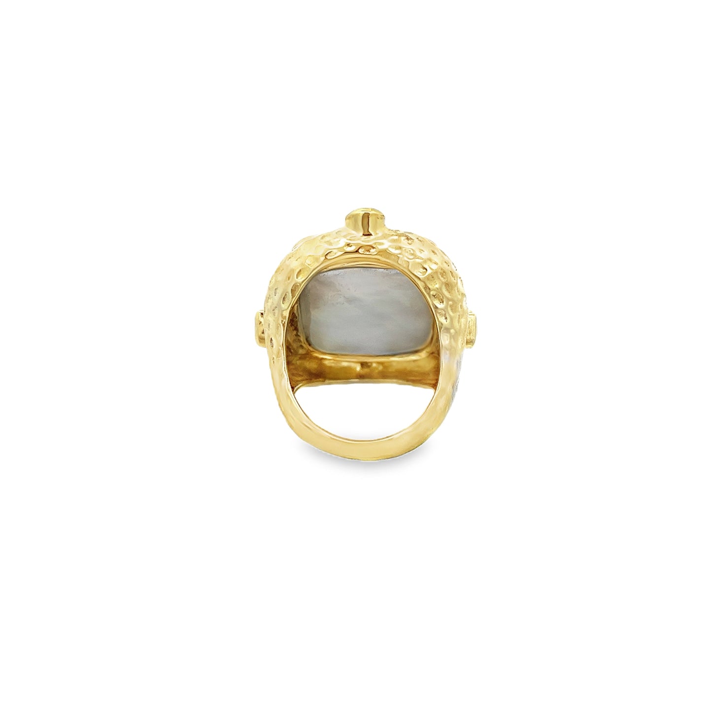 Raymond Mazza 14k Hammered Yellow Gold Azzuro 3 Graces Venetian Glass & Diamond Ring