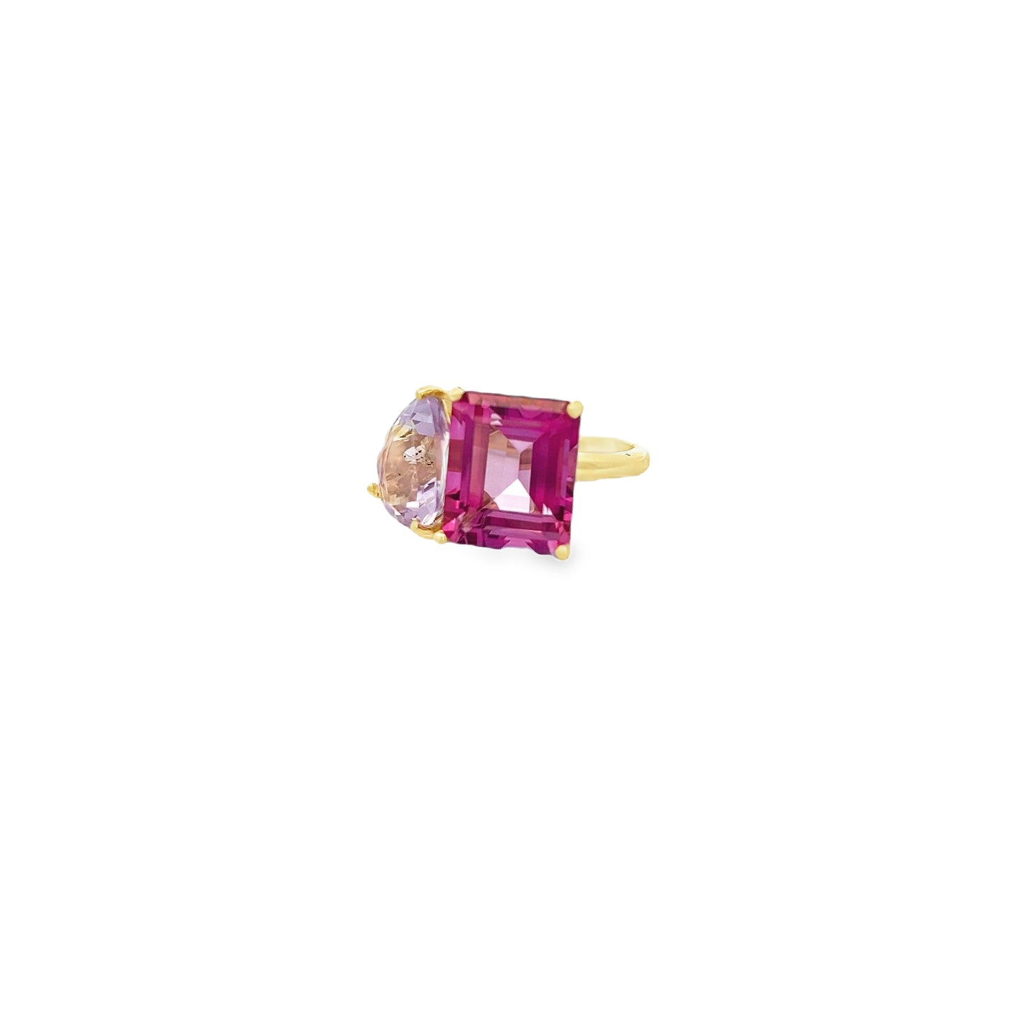 Raymond Mazza 14k Yellow Gold Pink Topaz & Lavender Amethyst Ring