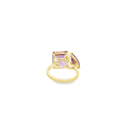 Raymond Mazza 14k Yellow Gold Pink Topaz & Lavender Amethyst Ring