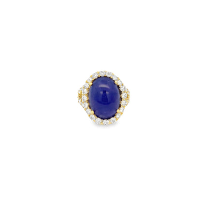 Raymond Mazza 14k Yellow Gold Cabochon Tanzanite Diamond Halo Ring