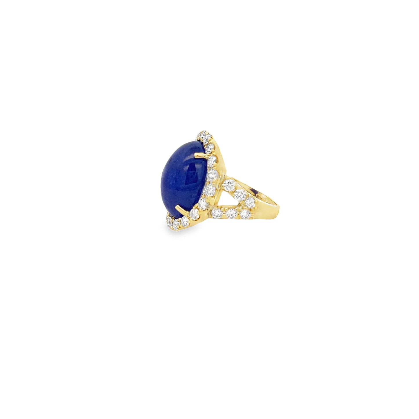 Raymond Mazza 14k Yellow Gold Cabochon Tanzanite Diamond Halo Ring