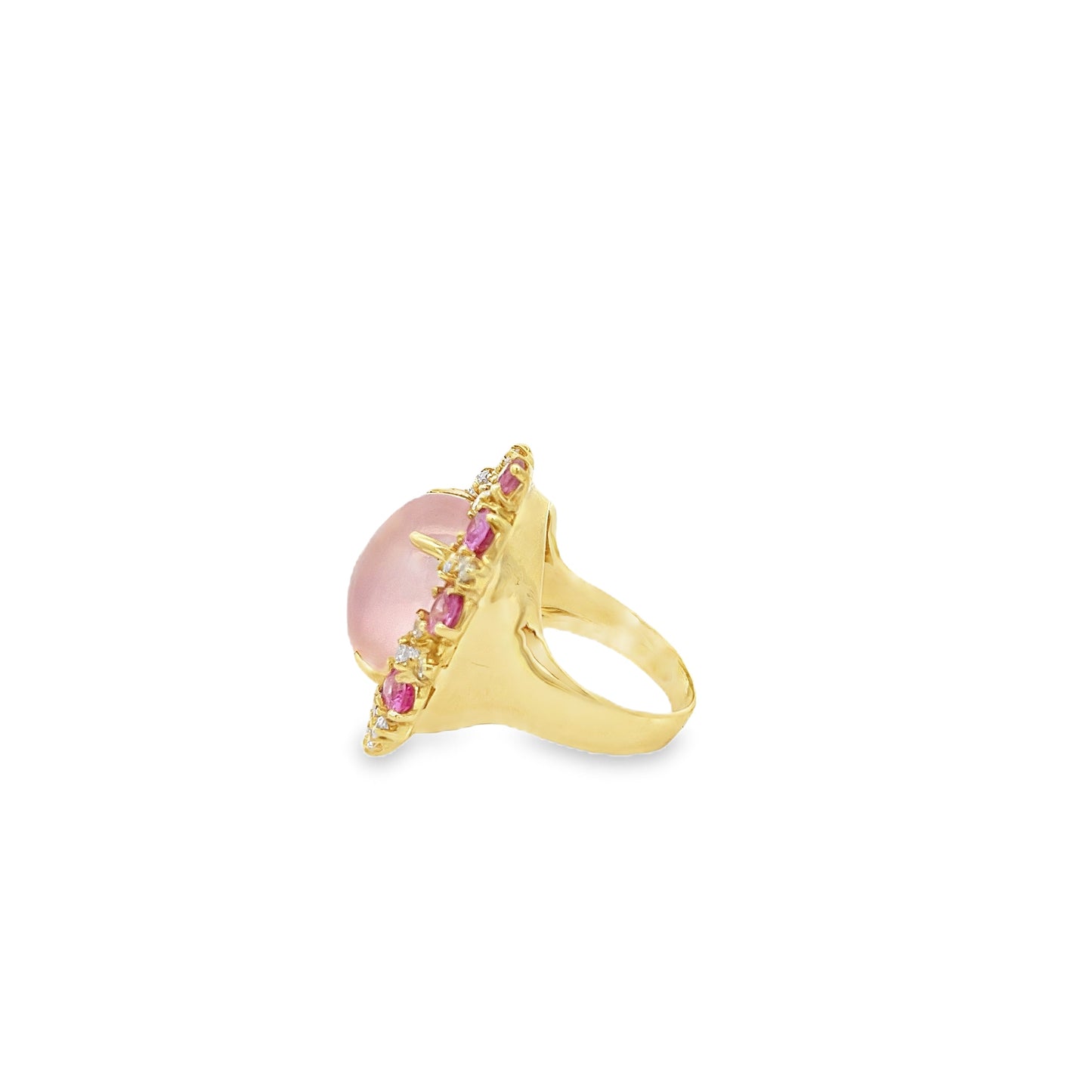 Raymond Mazza 14k Yellow Gold Pink Cluster Rose Quartz & Pink Sapphire with Diamond Ring