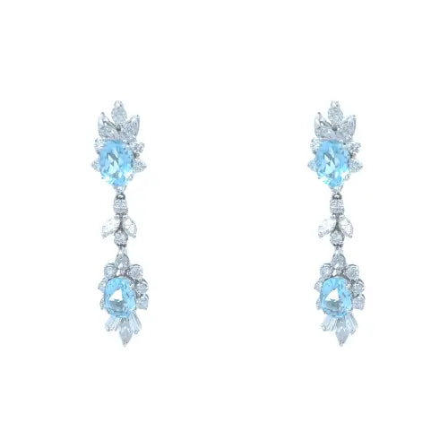 14K White Gold Aqua and Diamond Drop earrings