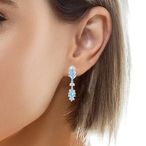 14K White Gold Aqua and Diamond Drop earrings