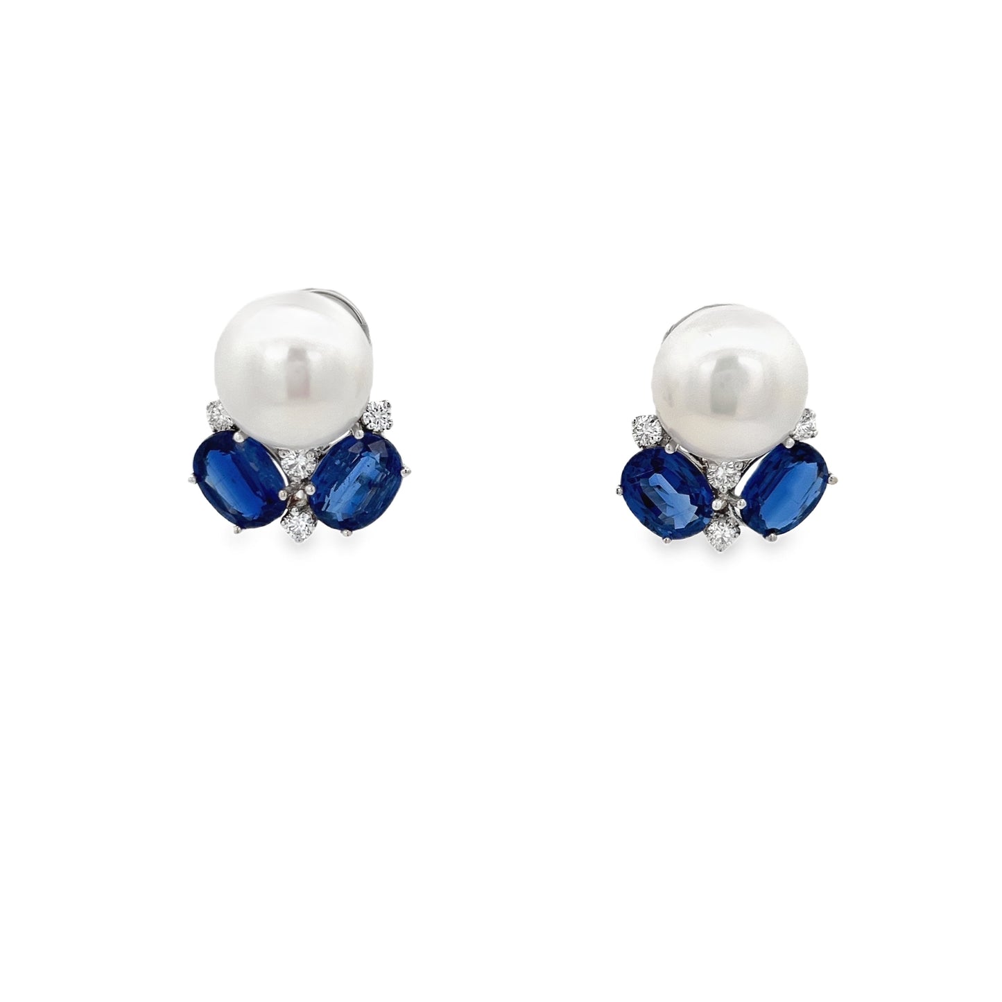 Raymond Mazza 14k White Gold Pearl/Kyanite & Diamond Earrings