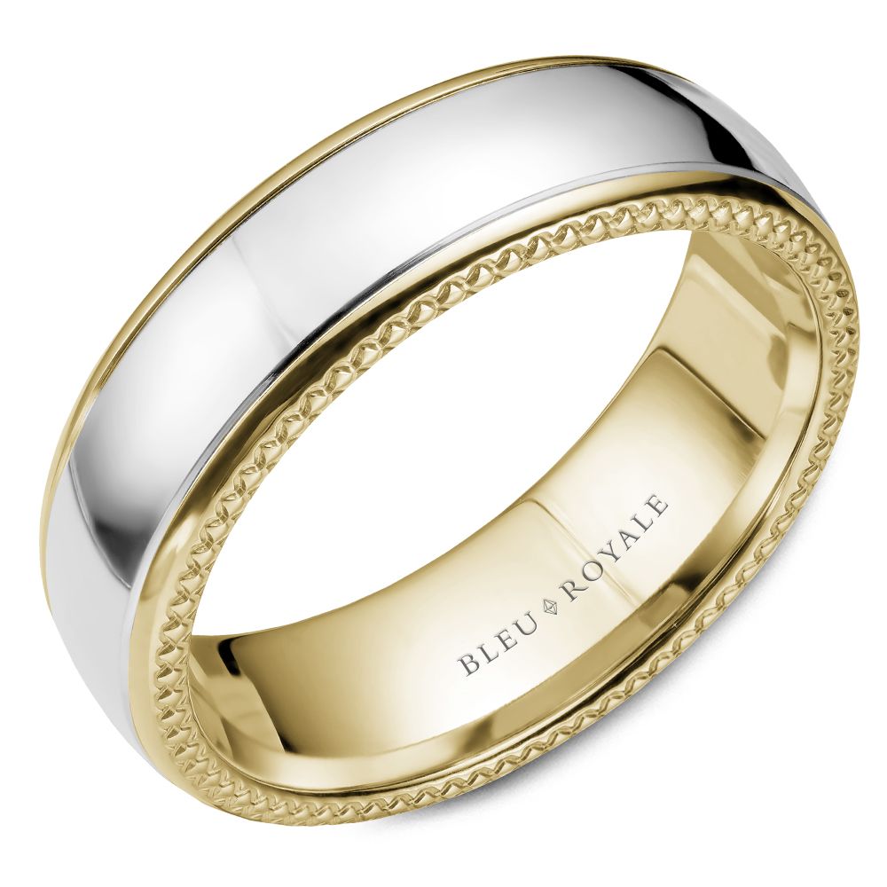 CrownRing 14k White & Yellow Gold High Polish Men's Wedding Band