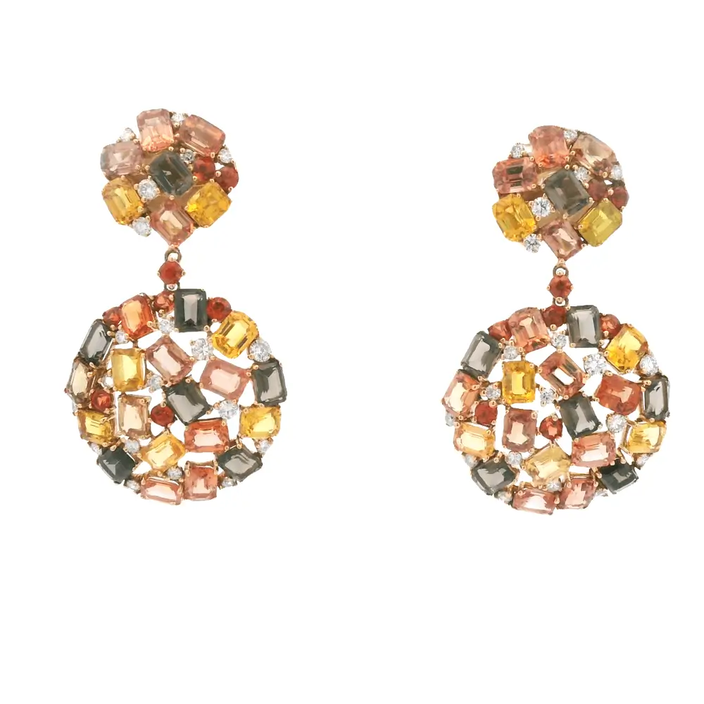 18K Rose Gold Tri-Color Drop Earrings 11.97cts