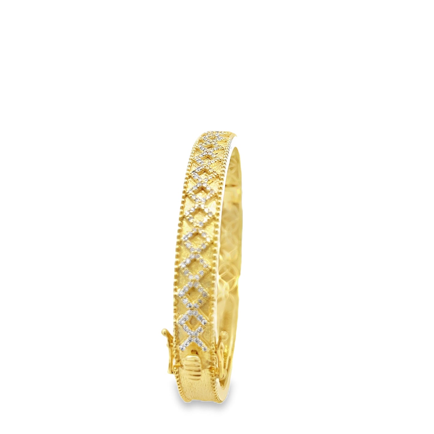 Raymond Mazza 14k Yellow Gold Lattice Diamond Bangle