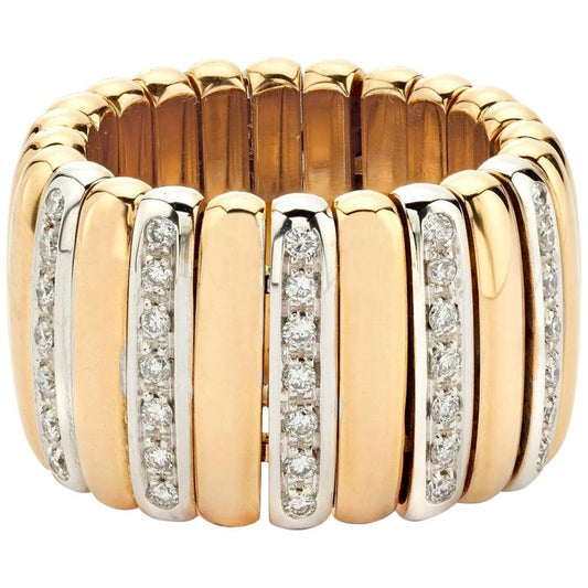 Scheffel-Schmuck Yellow Gold and Diamond Flexible Ribbed Ring