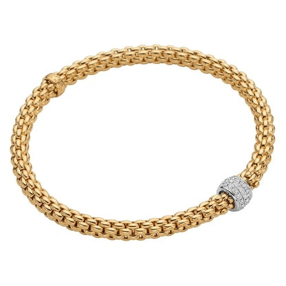 FOPE Flexit Solo Yellow Gold Bracelet with Pave Diamonds
