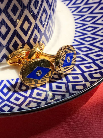 Halcyon Days Sparkle Cobalt & Gold Cufflinks