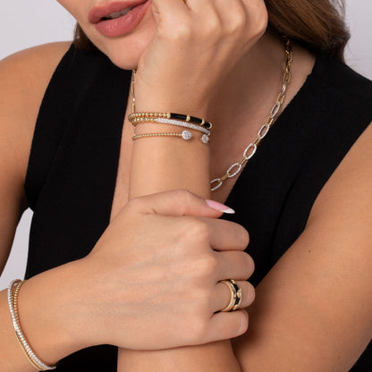 Gabriel & Co. 14K White and Yellow Gold Diamond Pear Shape Bujukan Bangle .31ct