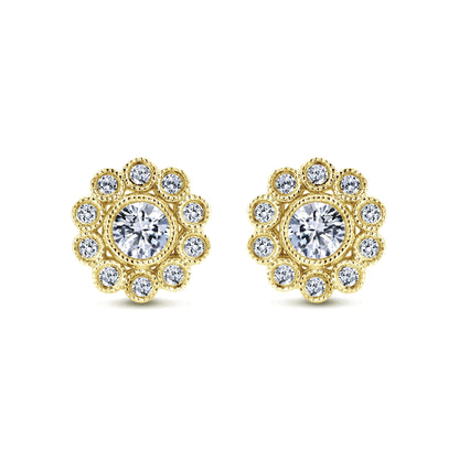 Gabriel & Co. 14K Yellow Gold Diamond Flower Stud Earrings