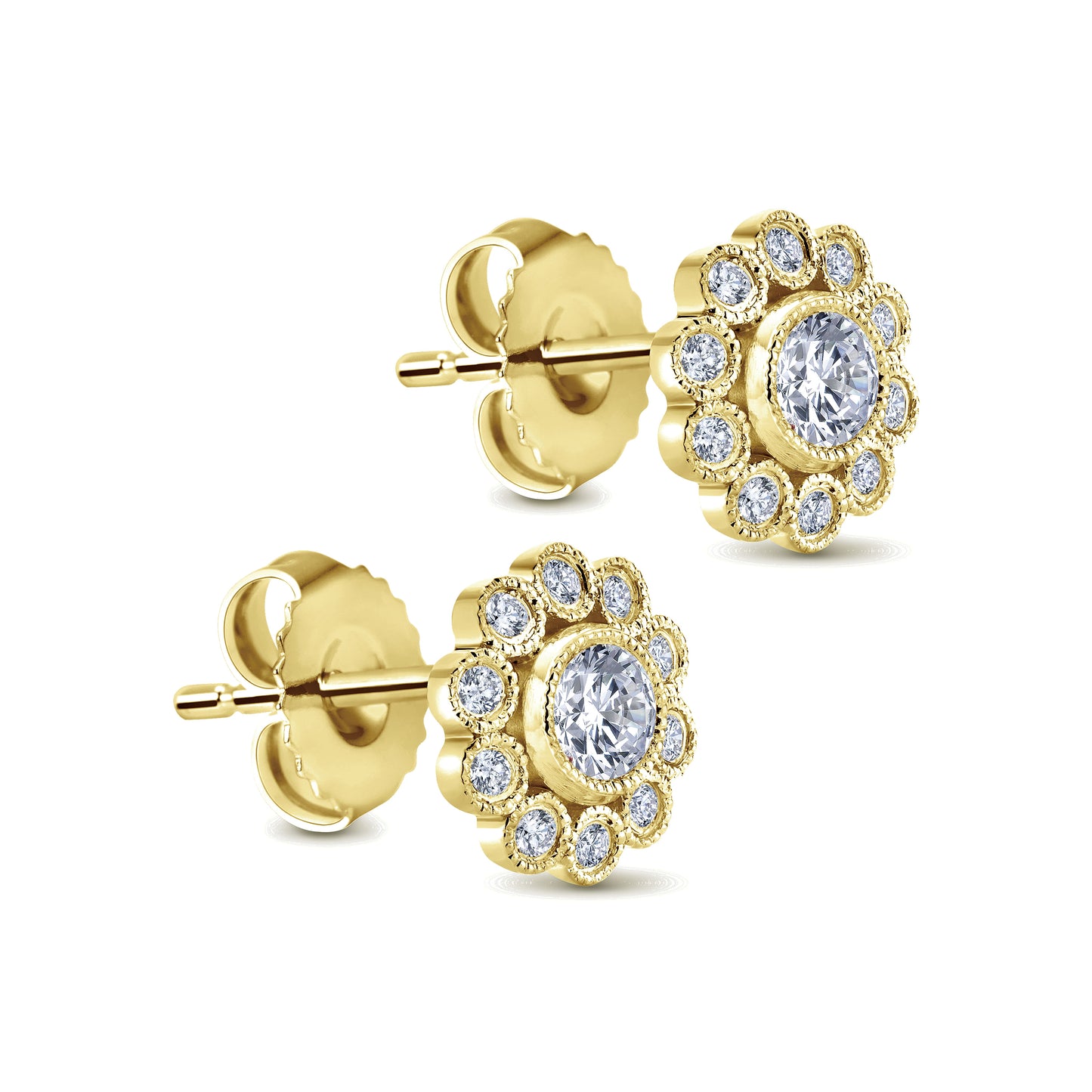 Gabriel & Co. 14K Yellow Gold Diamond Flower Stud Earrings