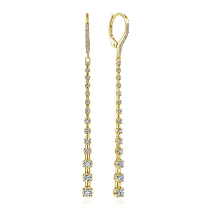 Gabriel & Co. 14K Yellow Gold Long Graduating Diamond Bar Earrings .90ct