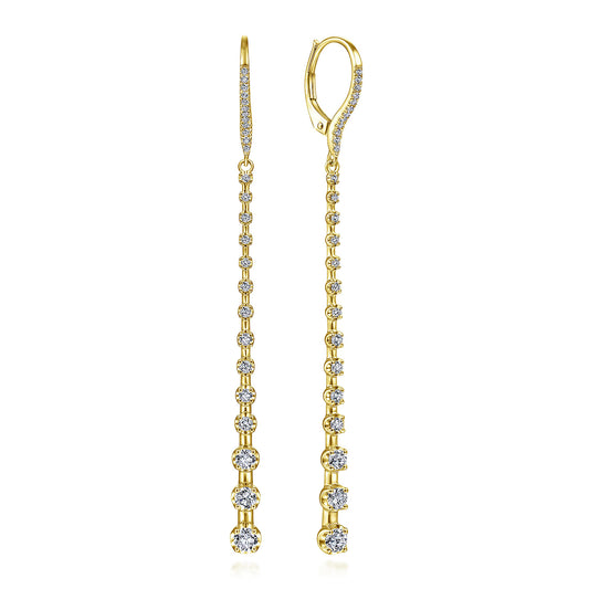 Gabriel & Co. 14K Yellow Gold Long Graduating Diamond Bar Earrings .90ct