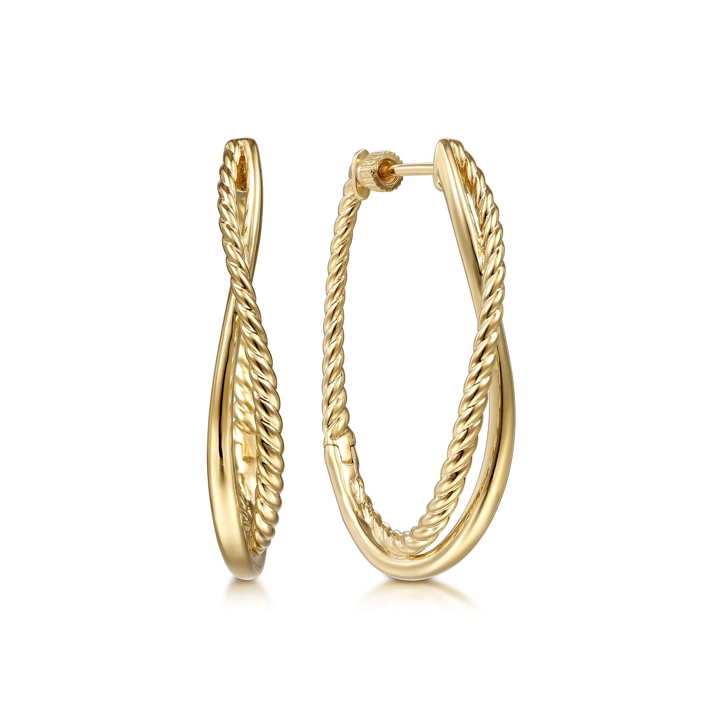 Gabriel & Co. 14K Yellow Gold 35mm Plain and Twisted Rope Classic Hoop Earrings
