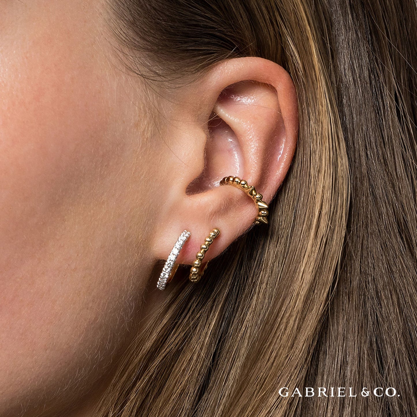 Gabriel & Co. 14K Yellow Gold Diamond Huggie And Bujukan Cuff Earrings .34ct