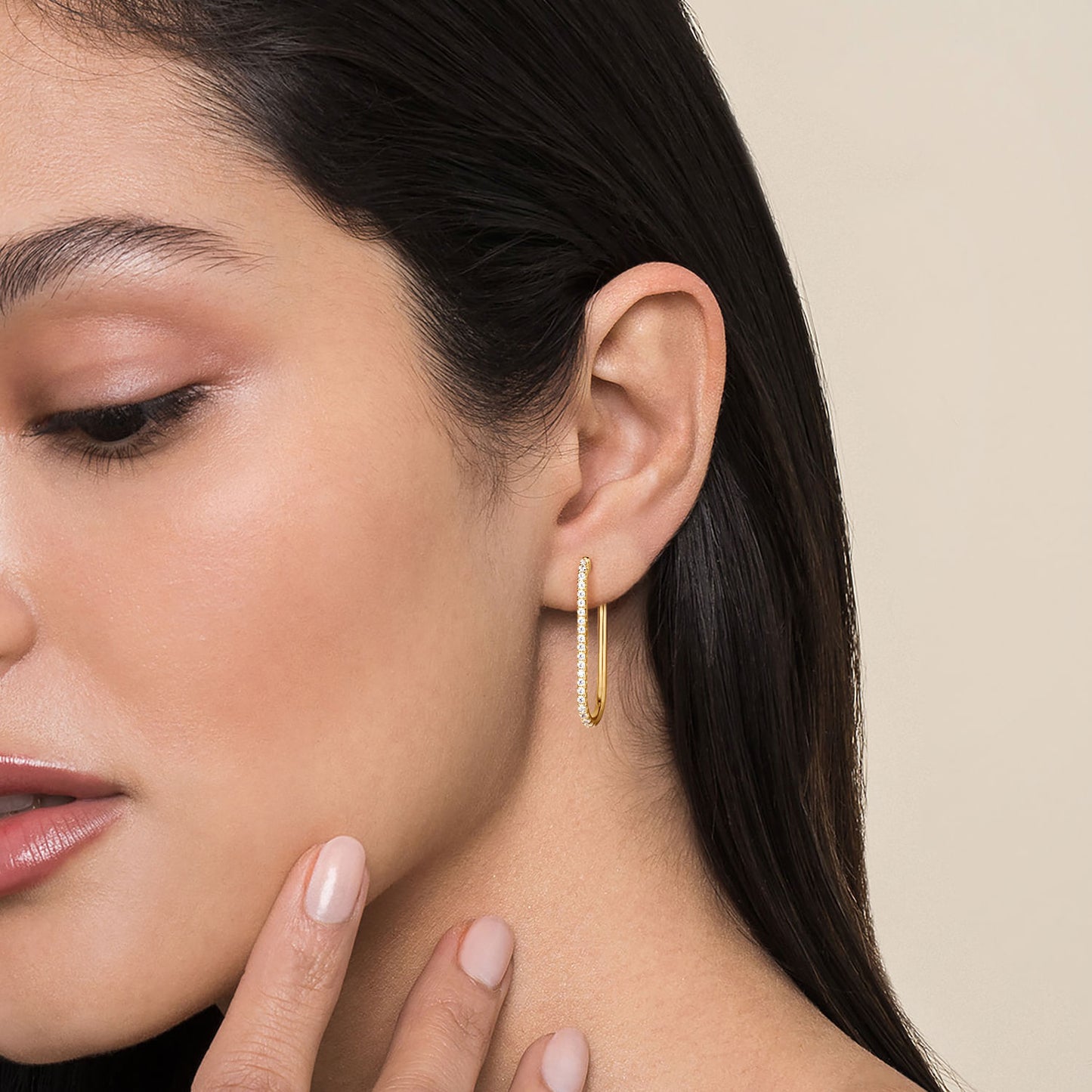 Gabriel & Co. 14K Yellow Gold Diamond Classic Elongated Oval Hoop Earrings .49cttw