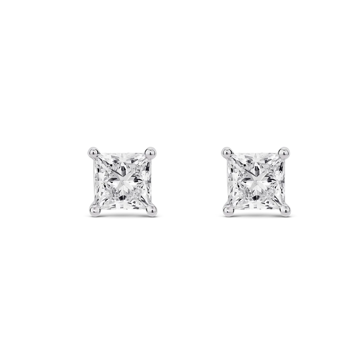 18K White Gold Square Brilliant Cut Diamond Studs 2.01cttw VS1-SI1-G-I