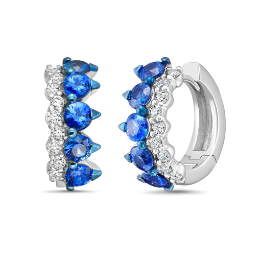 Gemma Couture 18kt White Gold Huggie Earrings with 1.05cttw Sapphire, .22cttw Diamonds