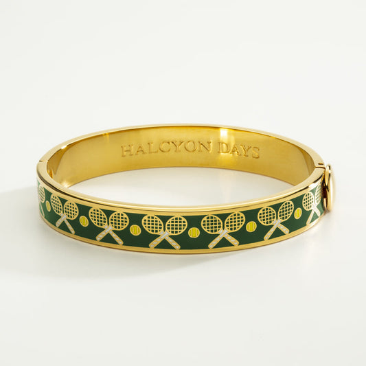 Halcyon Days Tennis Racket & Ball Bangle Green