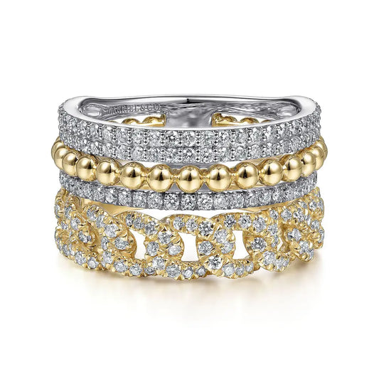 Gabriel & Co. 14K White-Yellow Gold Bujukan Diamond Easy Stackable Ring