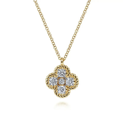 Gabriel & Co. Fashion 14k Yellow Gold Diamond Clover Pendant Necklace