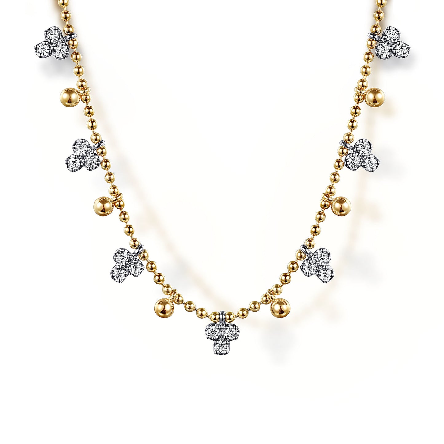 Gabriel & Co. 14K White Yellow Gold Bujukan Beads and Diamond Droplet Necklace .51ct