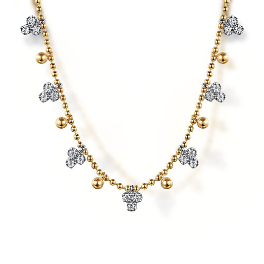 Gabriel & Co. 14K White Yellow Gold Bujukan Beads and Diamond Droplet Necklace .51ct