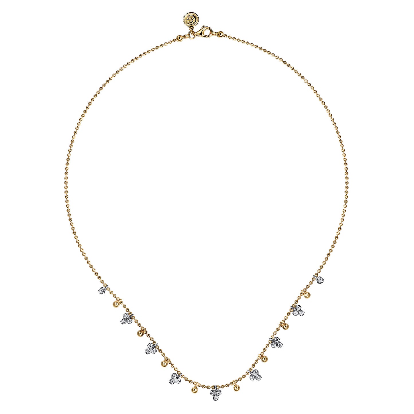 Gabriel & Co. 14K White Yellow Gold Bujukan Beads and Diamond Droplet Necklace .51ct