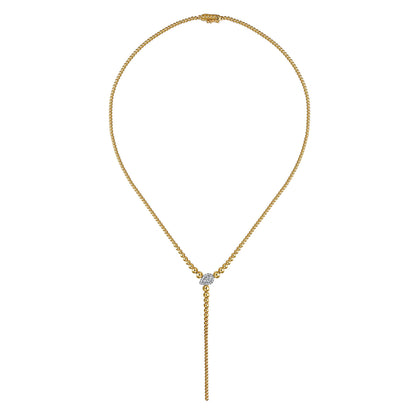 Gabriel & Co. Fashion 14 kt tt bead lariat
 necklace dia .25