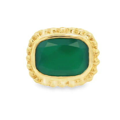 Raymond Mazza 14k Yellow Gold Rectangular Chrysoprase Ring