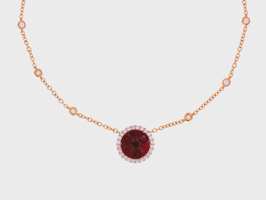 Damaso 18kt Rose Gold Ruby 1.23 cts Diamond .53 cts Cable Chain