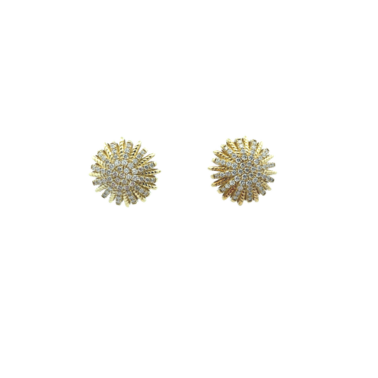 Raymond Mazza 14k Yellow Gold Diamond Starburst Earrings