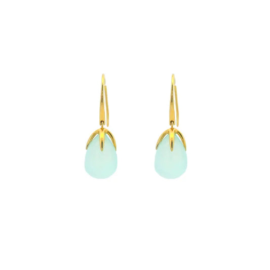 18K Yellow Gold Chalcedony Drop Earrings 25.18ct