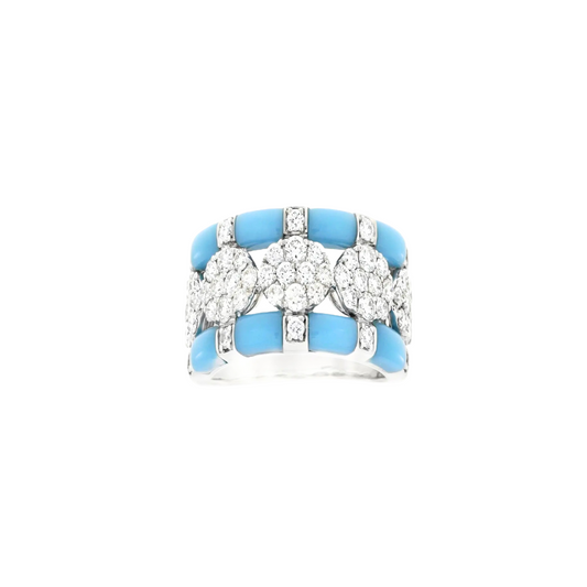 Damaso 18kt White Gold 3 Row Ceramic Diamond Ring 1.30cttw