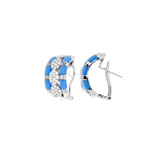 Damaso 18kt White Gold Ceramic Omega Diamond 1/2 Hoop Earrings