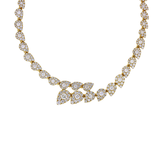 Damaso 18K Two Tone Bypass Pear Cluster Diamond Necklace