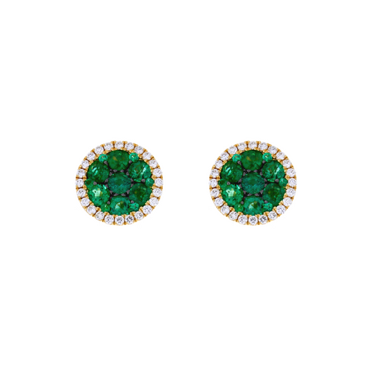 Damaso 18kt Yellow Gold Emerald and Diamond Cluster Earrings