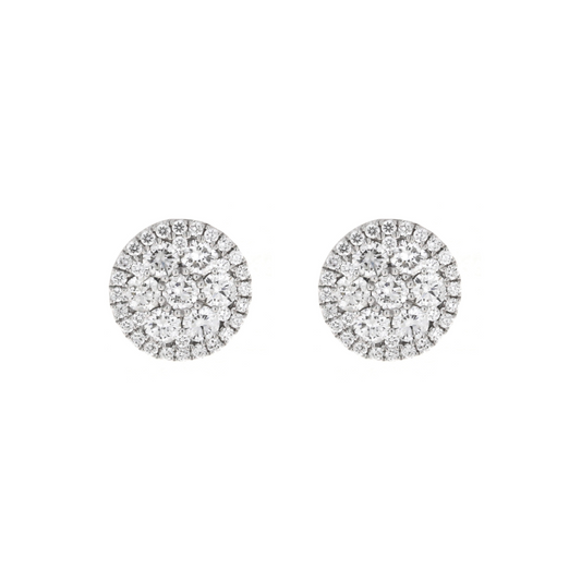 18kt White Gold Cluster Round Diamond Earrings .83ct