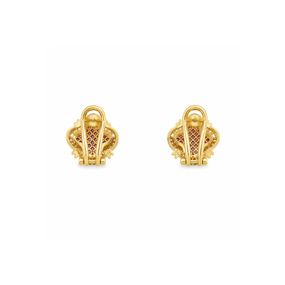 14K Yellow Gold Ruby & Diamond Clover Earrings 2.00 CTW Rubies