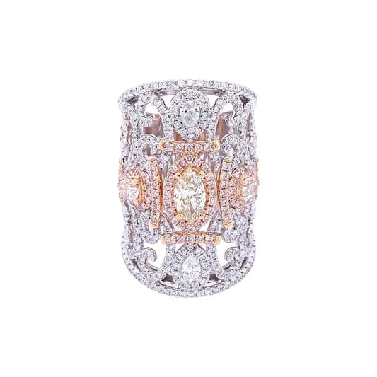 18K White Gold Pink and White Diamond Filigree Ring