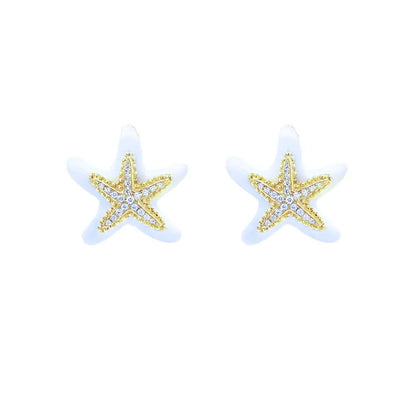 14kt Green Gold Agate and Diamond Starfish Earrings