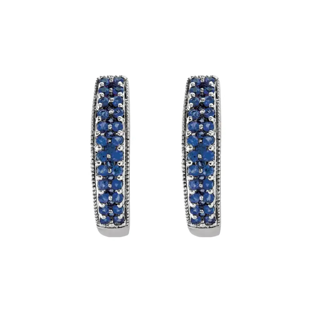 14K White Gold Natural Blue Sapphire Hoop Earrings