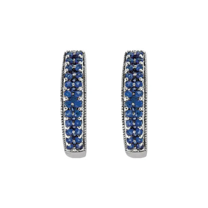 14K White Gold Natural Blue Sapphire Hoop Earrings