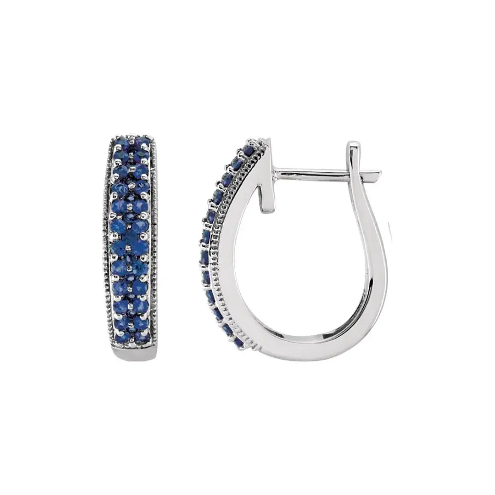 14K White Gold Natural Blue Sapphire Hoop Earrings