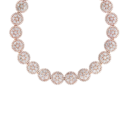 Damaso 18kt Rose Gold Circle Cluster Diamond Necklace 11.89 cttw
