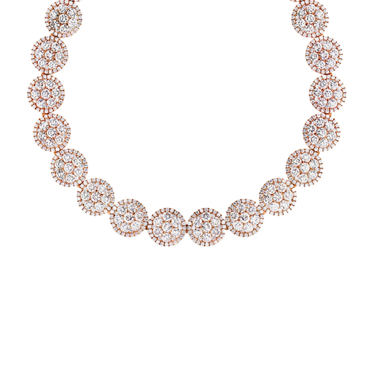 Damaso 18kt Rose Gold Circle Cluster Diamond Necklace 11.89 cttw